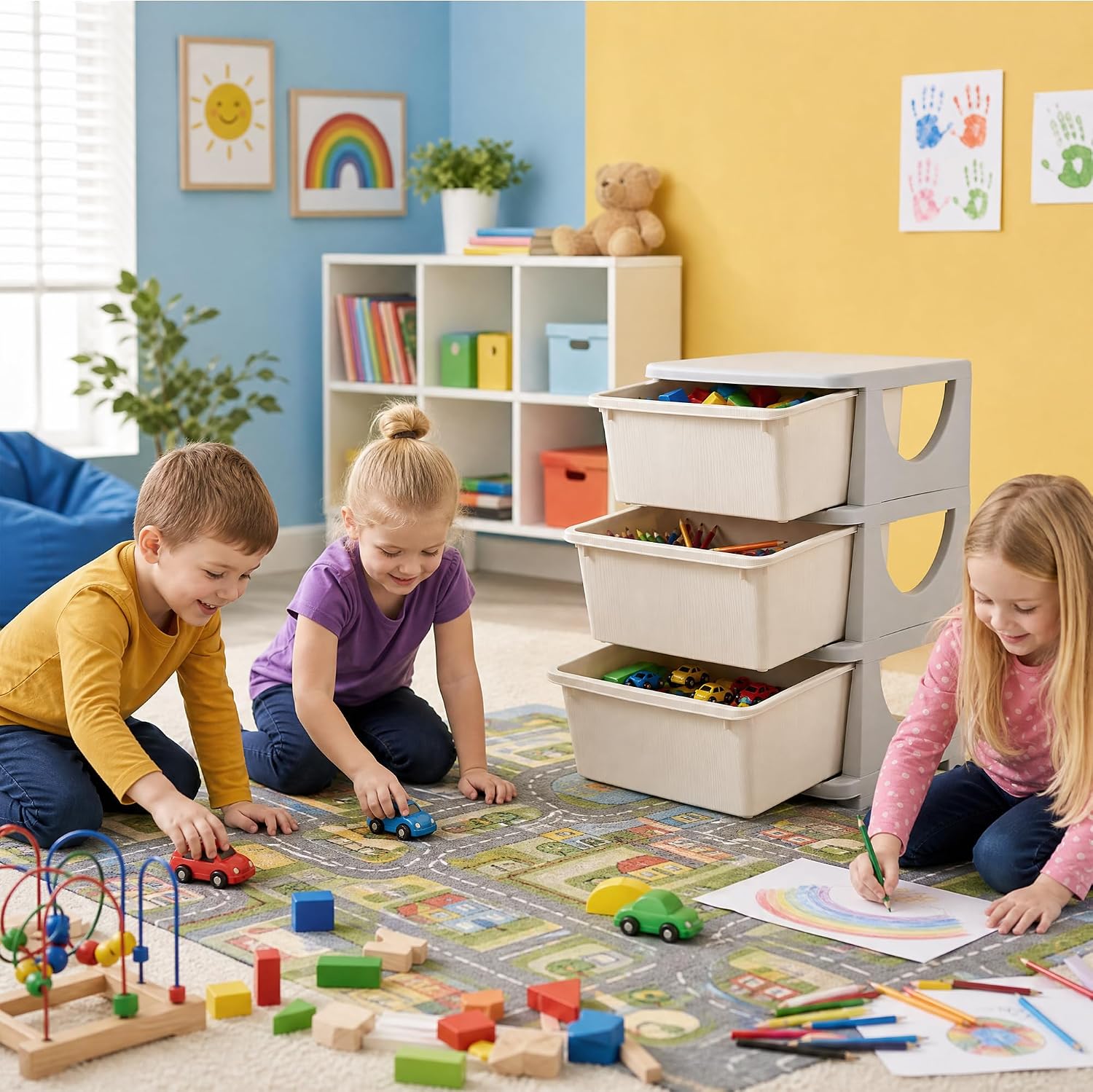 Kids Toys Drawers - 22인치 3단 PE 어린이용 수납 서랍