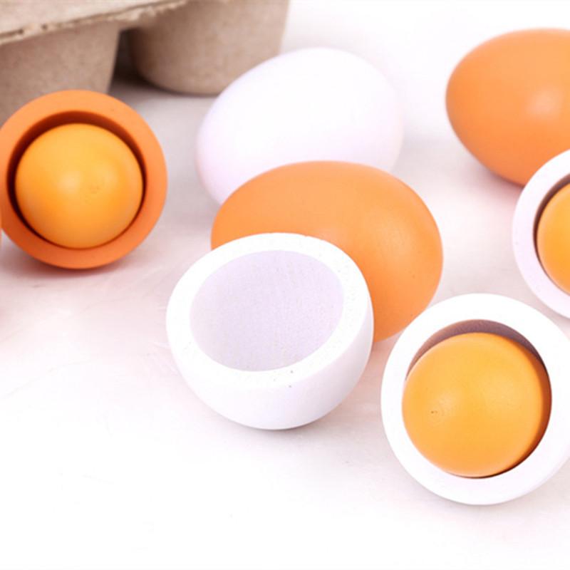 Kids Toys Play Egg - 6Pcs 주방 나무 인공 계란 세트