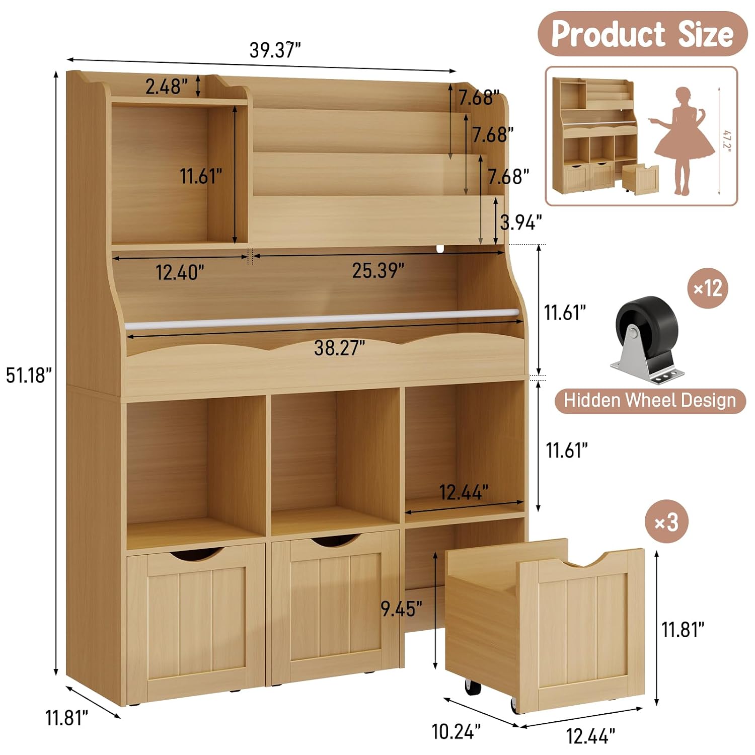 3단 이동식 서랍과 장난감 보관함이 있는 어린이용 원목 - Kids Toys Drawers 리뷰 및 가격