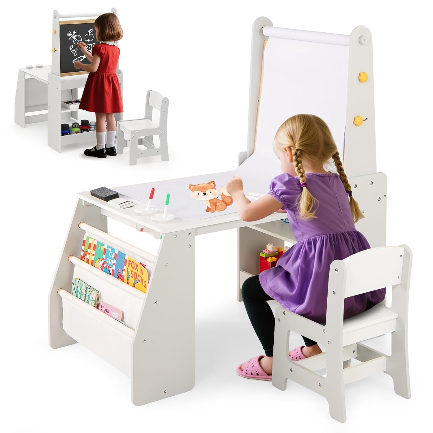 어린이 미술 테이블 & 의자 세트 4-in-1 나무 이 - Kids Art Easel 리뷰 및 가격