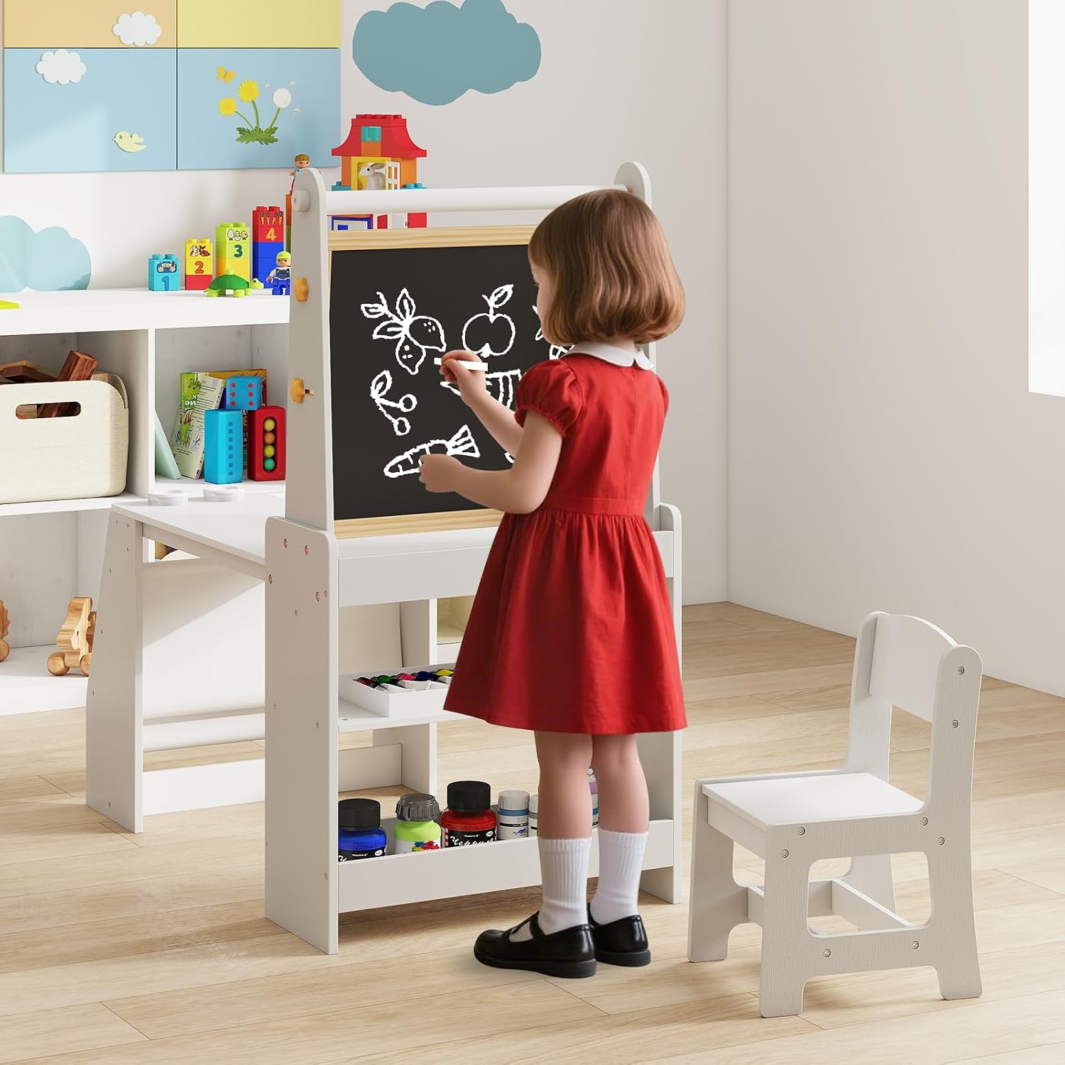 어린이 미술 테이블 & 의자 세트 4-in-1 나무 이 - Kids Art Easel 리뷰 및 가격