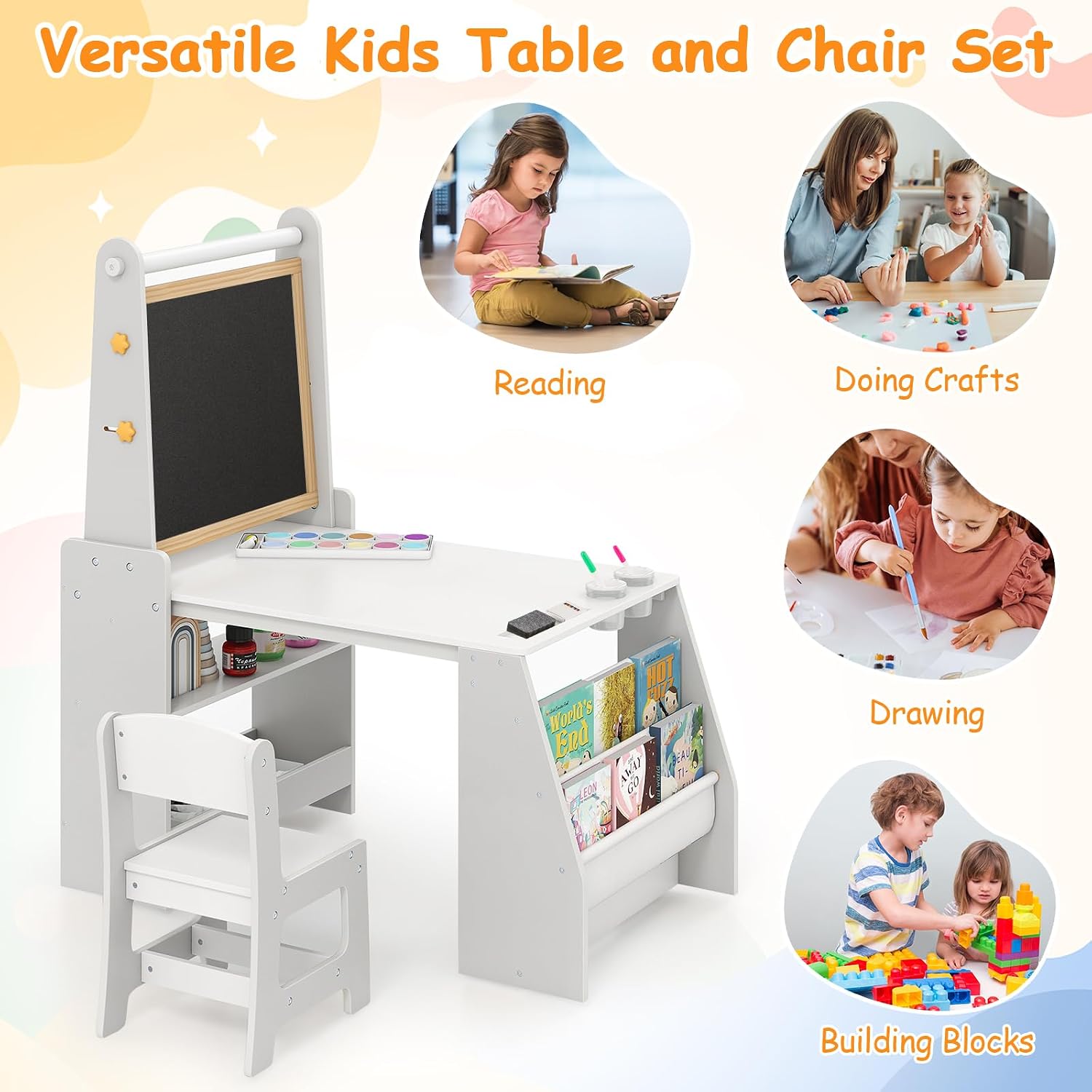 어린이 미술 테이블 & 의자 세트 4-in-1 나무 이 - Kids Art Easel 리뷰 및 가격